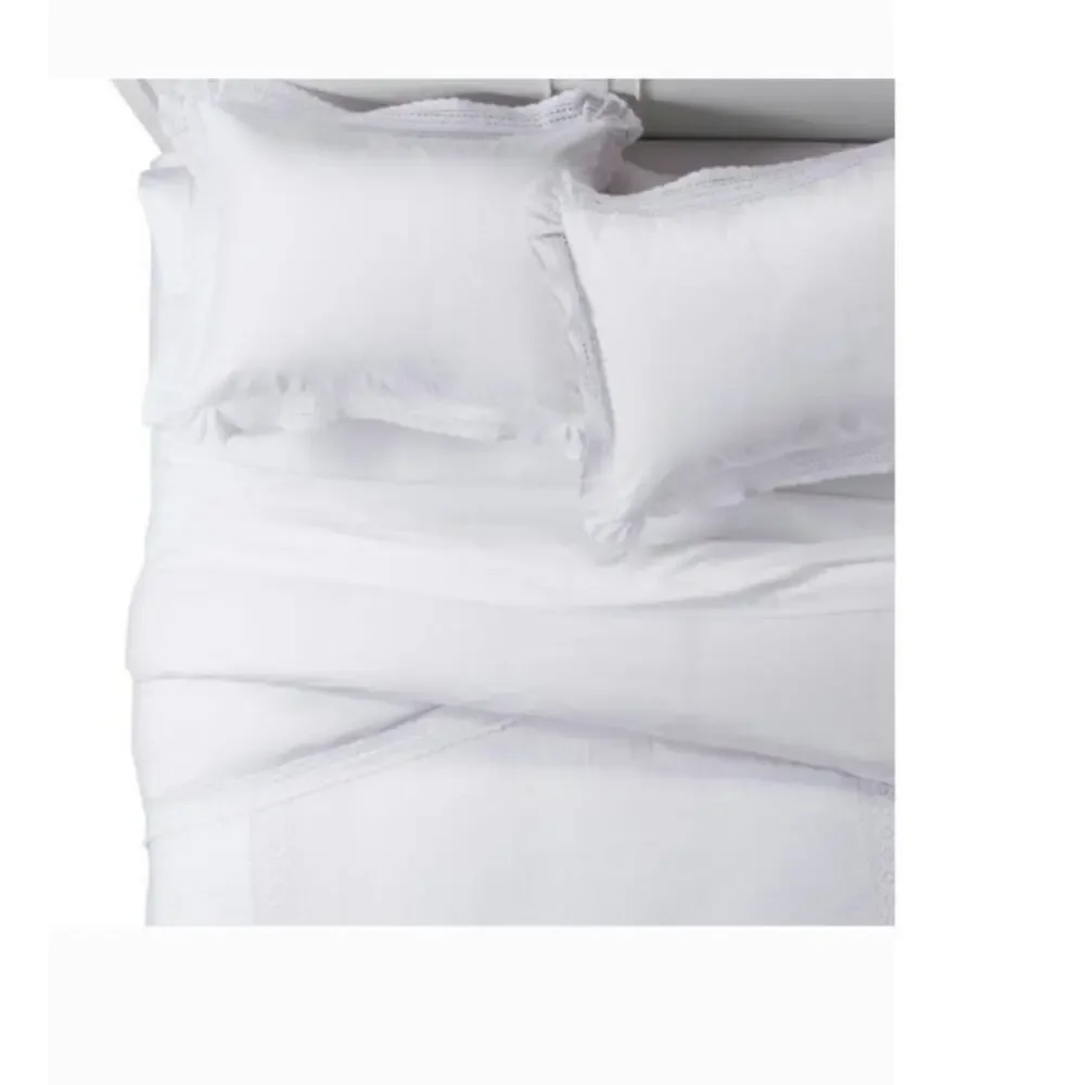 Simply Shabby Chic Twin Duvet Cover Set White Linen Cotton Crochet Trim NIP
